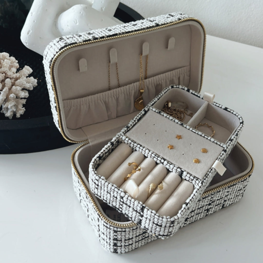 Large Tweed Jewellery Box-Cream