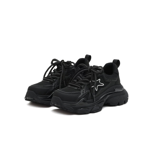 Women's Black Retro Platform Sneakers – Star Detail-1